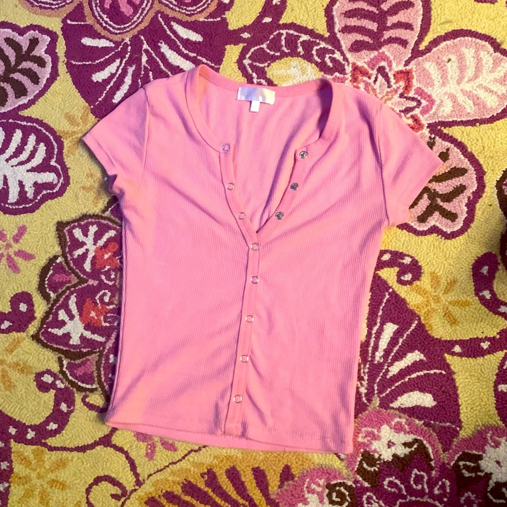 Pink Fitted Cotton Ribbed Crop Top T-Shirt Size XS